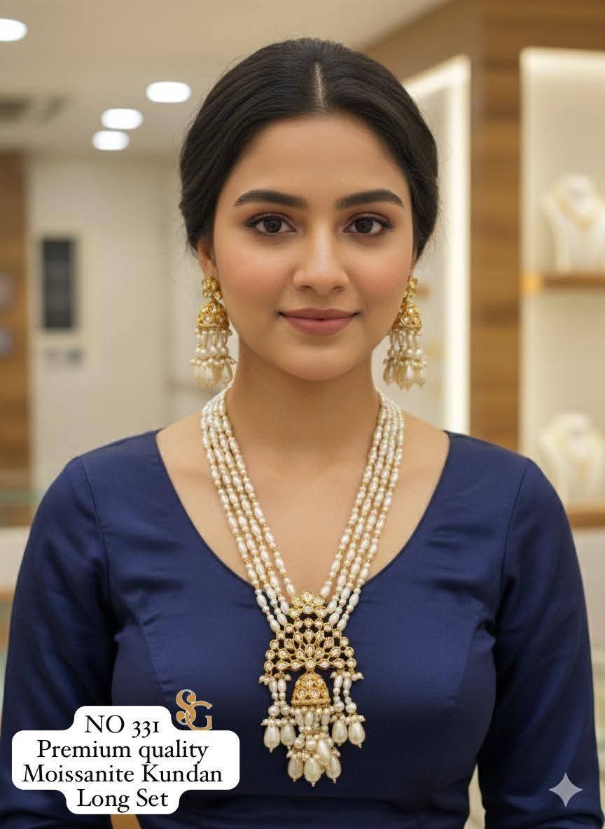 Premium Quality moisnate Mala Kundan Necklace Set